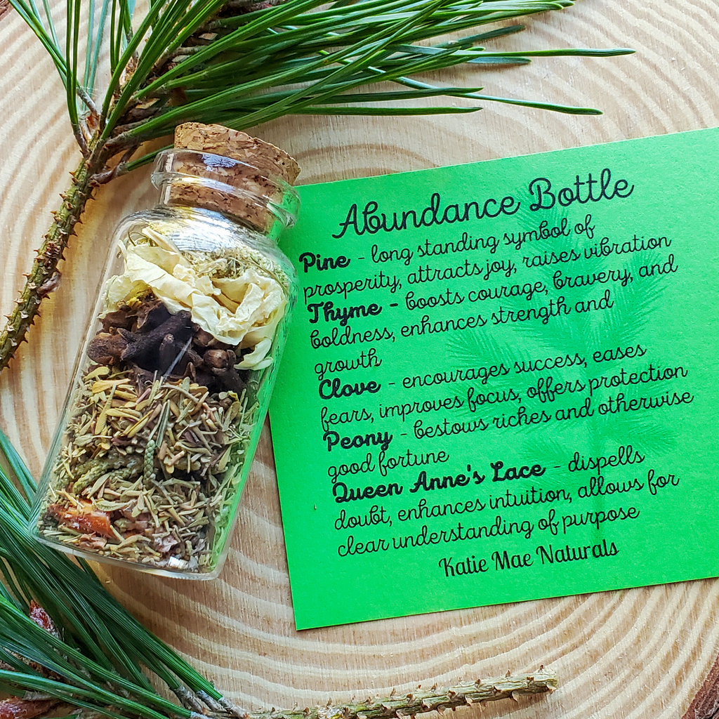 Abundance Spell Bottle, Intention Setting Herbs for Prosperity and Sucess