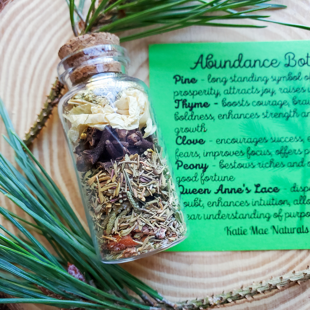 Abundance Spell Bottle, Intention Setting Herbs for Prosperity and Sucess