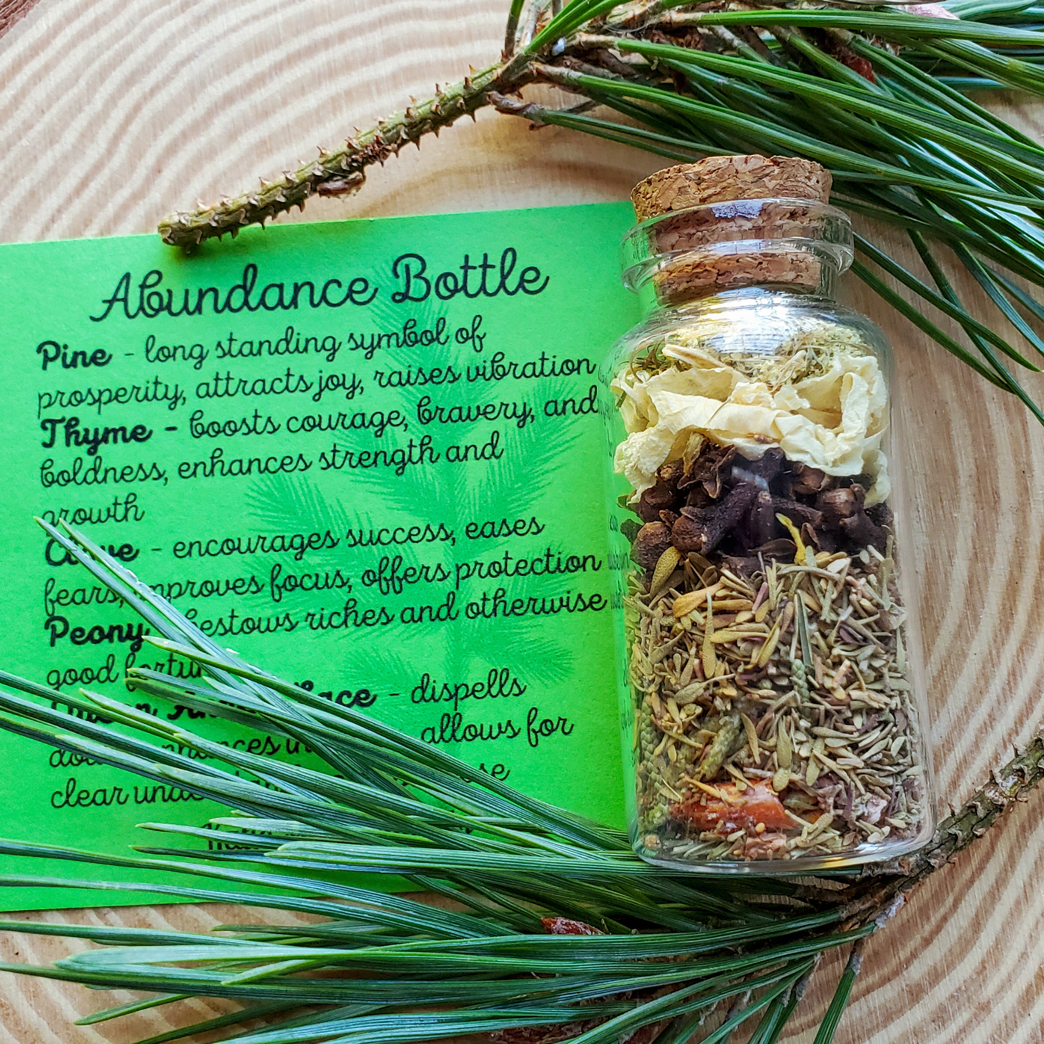 Abundance Spell Bottle, Intention Setting Herbs for Prosperity and Sucess