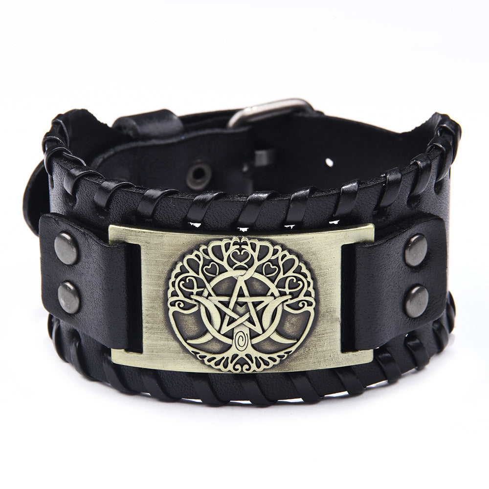 Men's Classic Retro Five-pointed Star Leather Fashion Trendy Bracelet