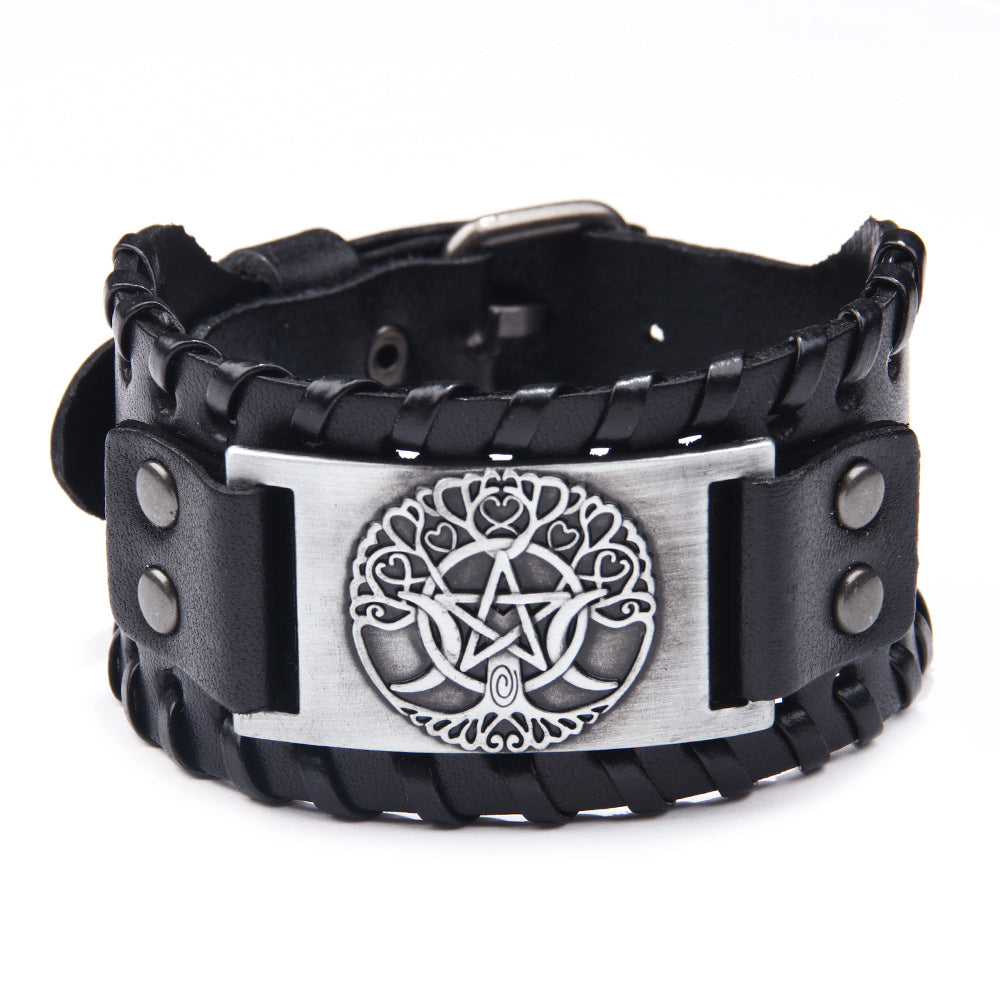 Men's Classic Retro Five-pointed Star Leather Fashion Trendy Bracelet