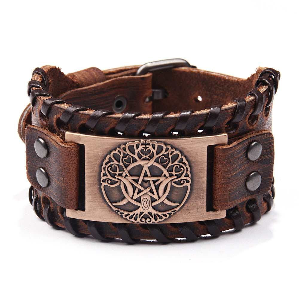 Men's Classic Retro Five-pointed Star Leather Fashion Trendy Bracelet