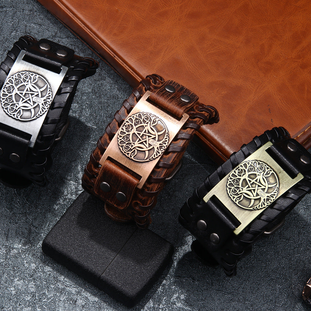 Men's Classic Retro Five-pointed Star Leather Fashion Trendy Bracelet