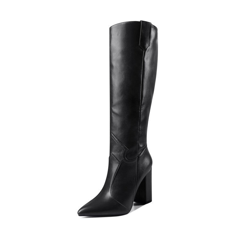 Knee High Boots Women High Heel Casual Shoes Pointed Toe Solid Color Autumn Winter Western Boots Women