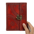 Handmade Leather Travel Journal with Lock-Unlined, 100 Sheets/200 Pages, 7x5 Inches