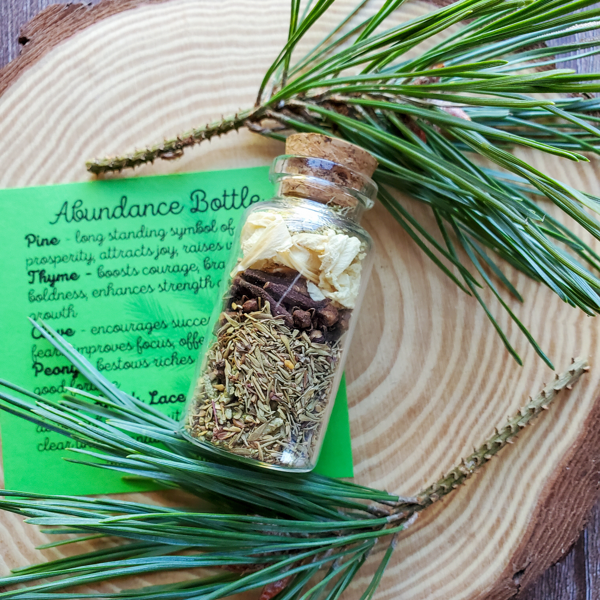 Abundance Spell Bottle, Intention Setting Herbs for Prosperity and Sucess