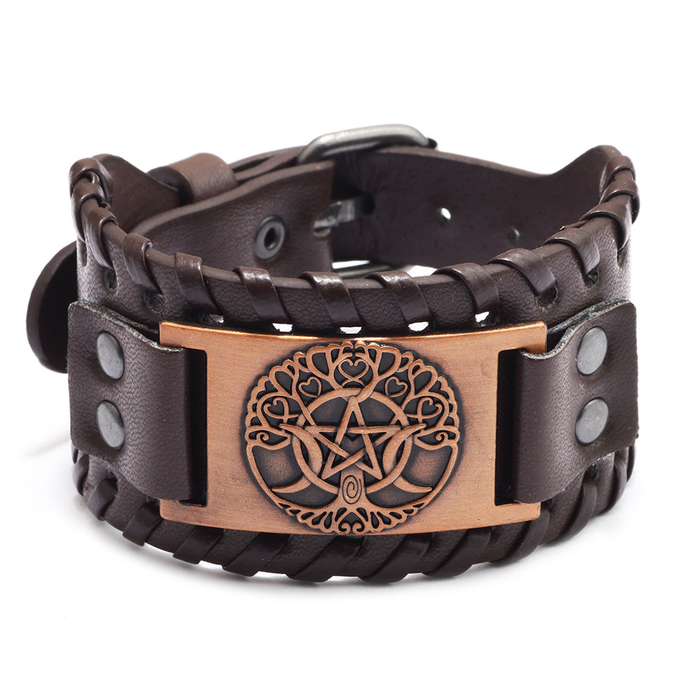 Men's Classic Retro Five-pointed Star Leather Fashion Trendy Bracelet