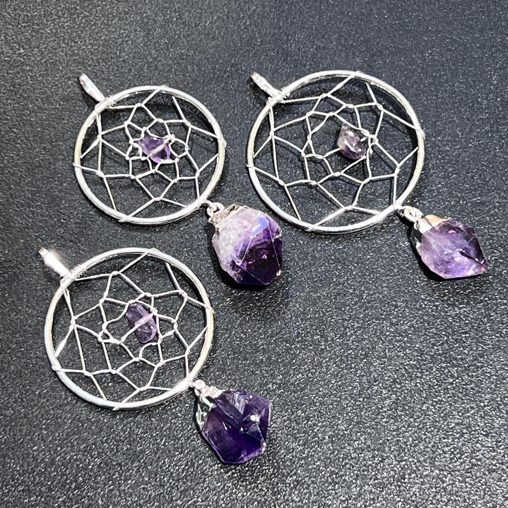 Dreamcatcher Pendant (Amethyst Crystal)(Silver Plated)