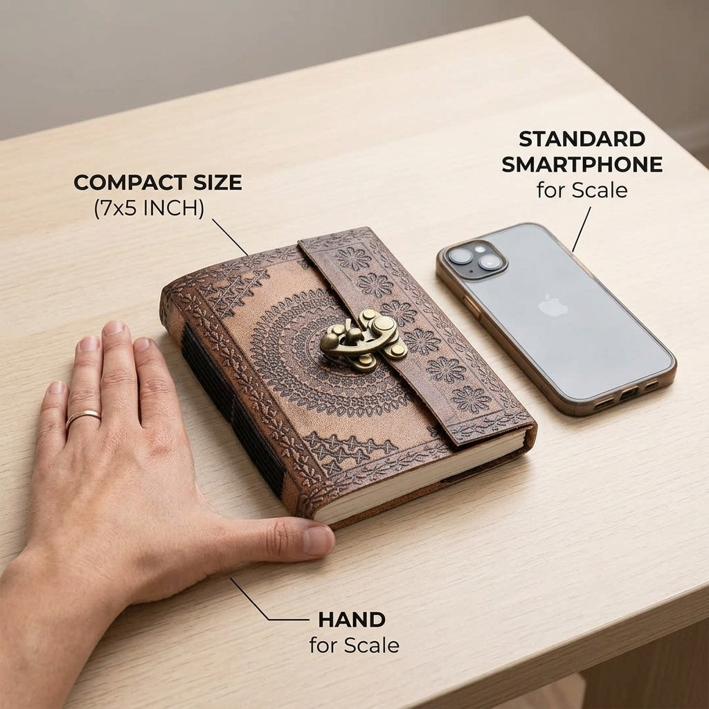 STORE INDYA Handmade Leather Bound Journal with Lock - Vintage Travel Diary | 192 Eco-Friendly Pages | Refillable Writing Notebook for Men & Women | 7x5 Inch