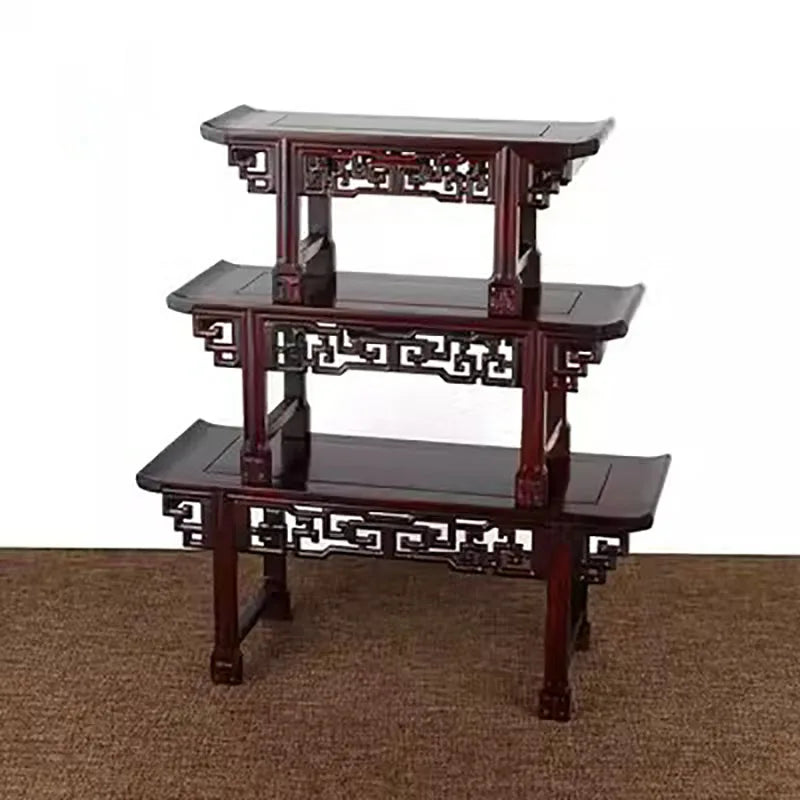 Small Mahogany Buddha Table, Solid Wood Vase / Bonsai Base, Miniature Raised Head