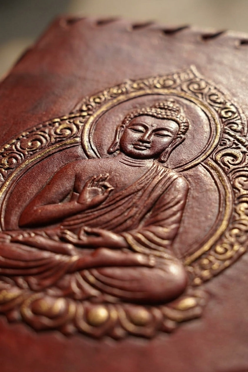Premium Leather Diary | Handmade Leather Journal & Personal Organizer, Travel Notebook with Buddha Embossed Cover, Vintage Writing Diary for Men & Women, Refillable Rustic Notebook