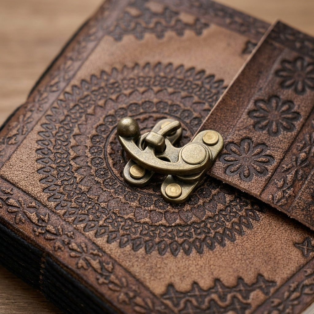 STORE INDYA Handmade Leather Bound Journal with Lock - Vintage Travel Diary | 192 Eco-Friendly Pages | Refillable Writing Notebook for Men & Women | 7x5 Inch
