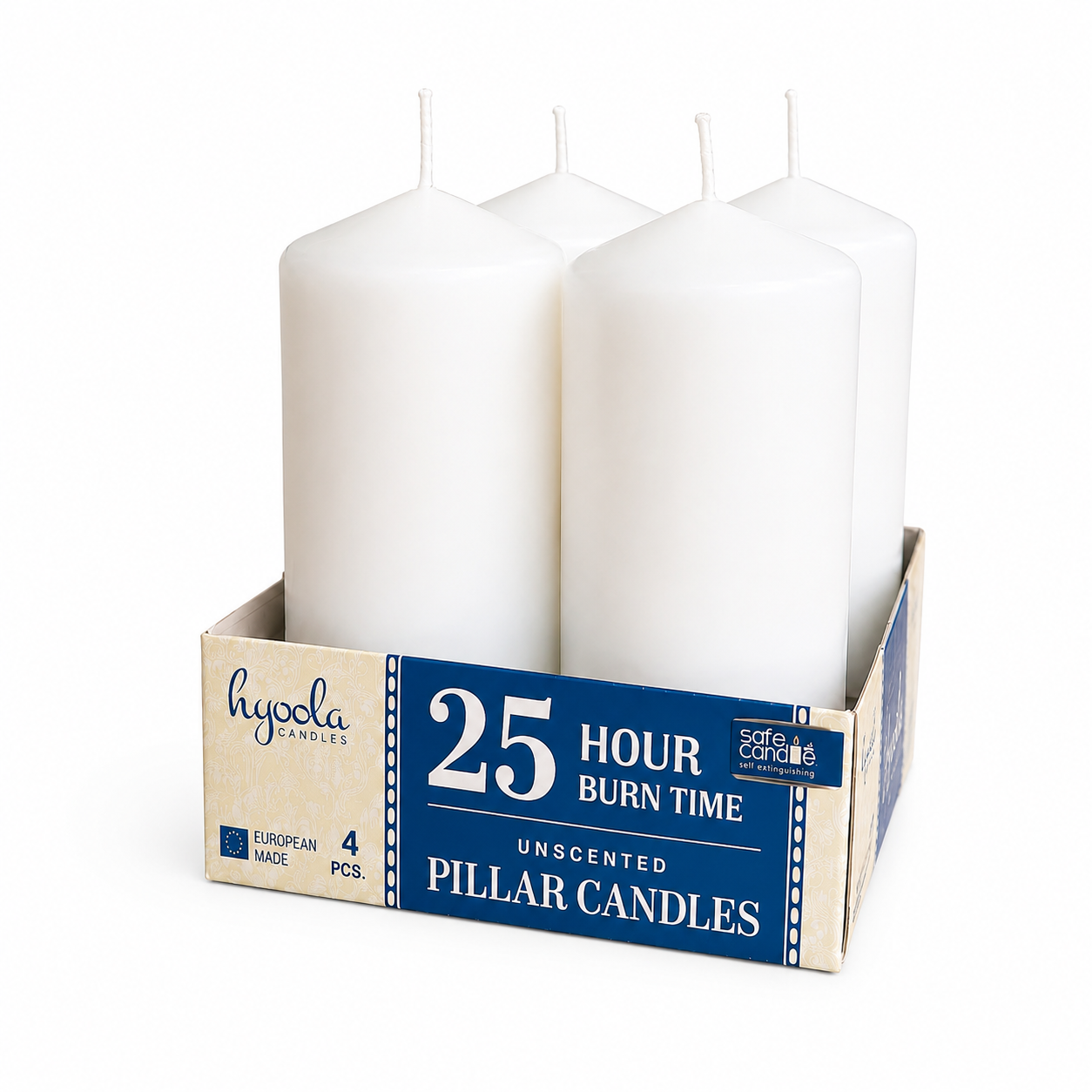 White Pillar Candles - 2" x 4" 4 Pack 25 Hour Burn Time, Dripless & Unscented, European Made
