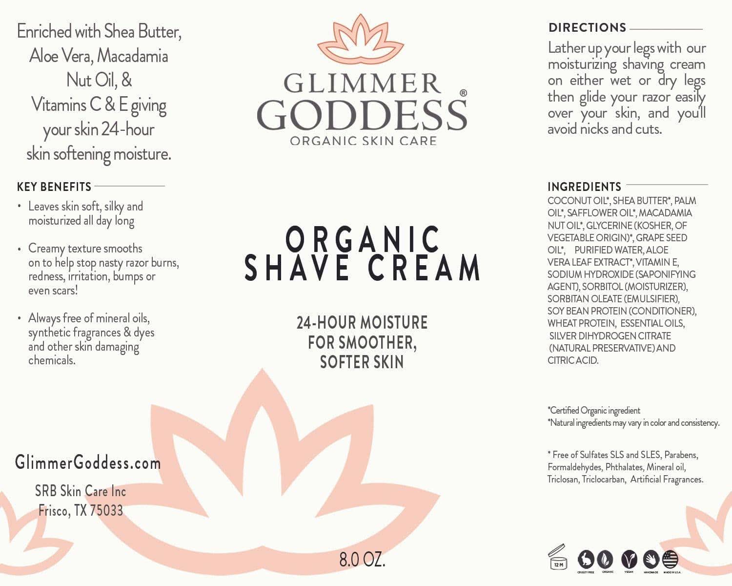 Glimmer Goddess Organic Shave Cream 8 oz