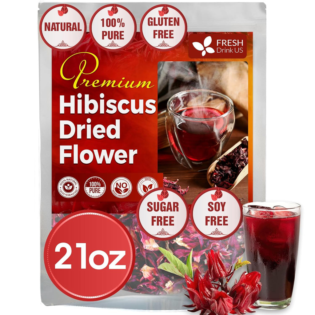 Hibiscus Dried Flowers, Tea Bags, 100% Natural, Pure from Hibiscus Flowers. Loose Flower Hibiscus Herbal Tea. Hibiscus Flower Tea. No Sugar, No Caffeine, No Gluten, Vegan.