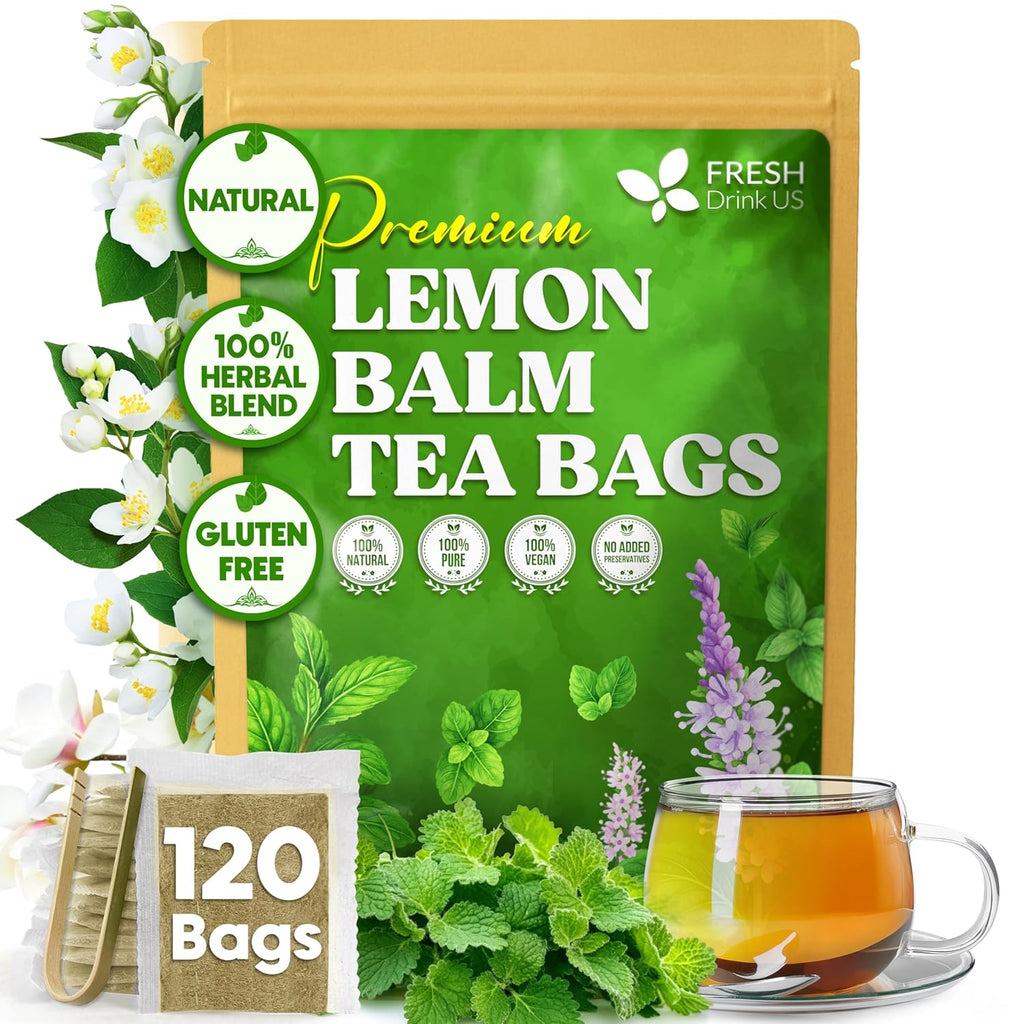 Premium Lemon Balm Leaf Tea Bags, 100% Natural & Pure from Lemon Balm Leaves. Loose Leaf Lemon Balm Herbal Tea. Lemon Balm Leaf Tea. No Sugar, No Caffeine, No Gluten, Vegan.