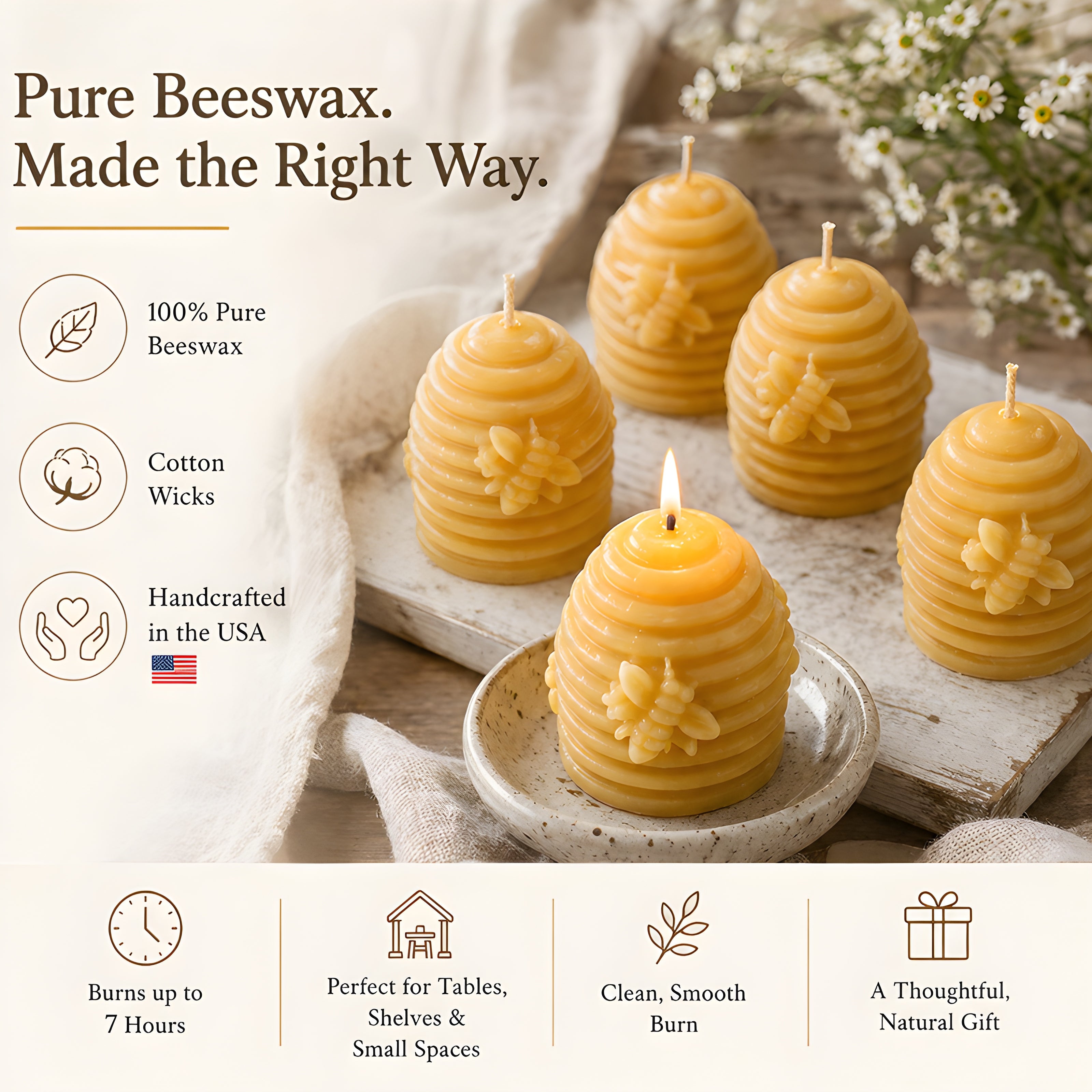 Beehive Skep Votive Beeswax Candles