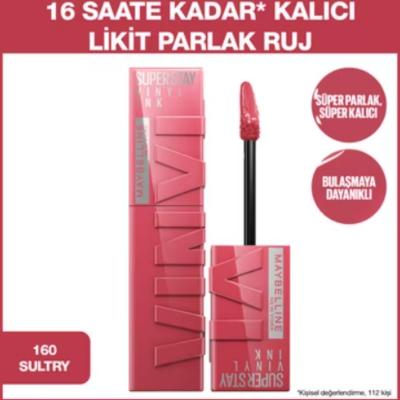 Maybelline Super Stay Vinyl Ink Lipstick: Sultry 160 - Long Lasting, High Shine, Non-Transfer, Glossy Liquid Color