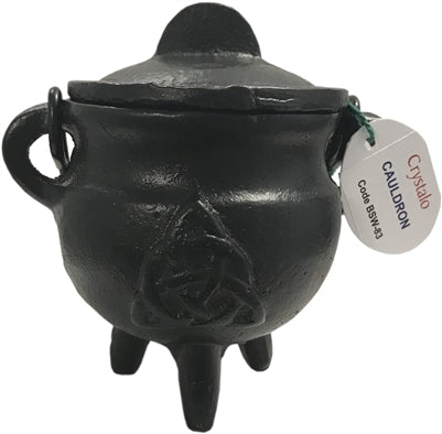 Crystalo Black Iron Cauldron with Lid Triquetra -BSW-83