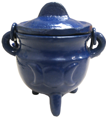 Crystalo Black Iron Cauldron with Lid Triple Moon- BSW-84