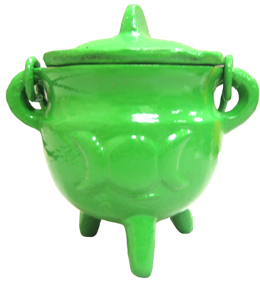 Crystalo Black Iron Cauldron with Lid Triple Moon- BSW-84