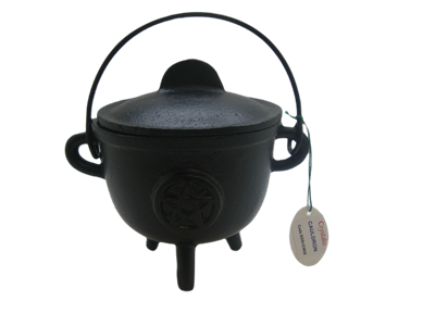 Crystalo Black Pentagram Cast Iron Cauldron with Lid - BSW-ICM58