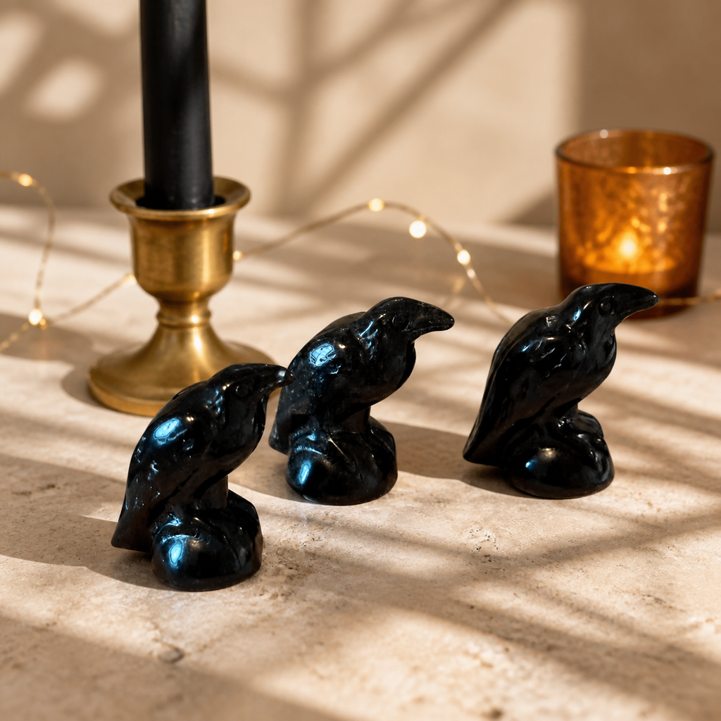 Black Obsidian Raven / Crow Figurine, Crystal Raven, Stone Crow