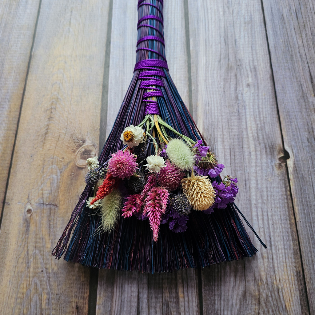 Hand Crafted Floral Broom, 15"