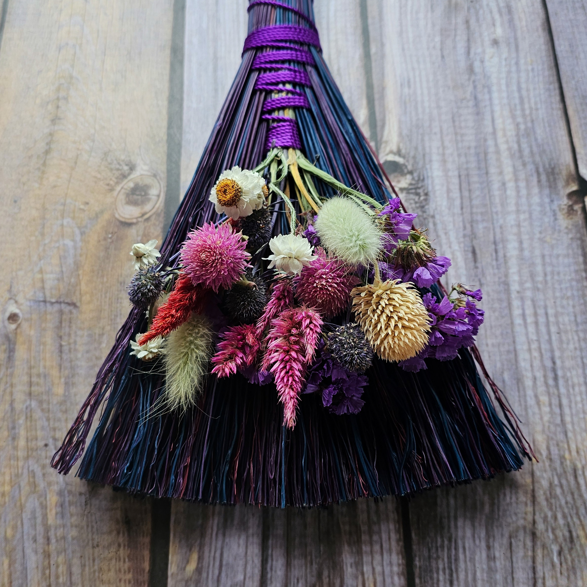 Hand Crafted Floral Broom, 15"
