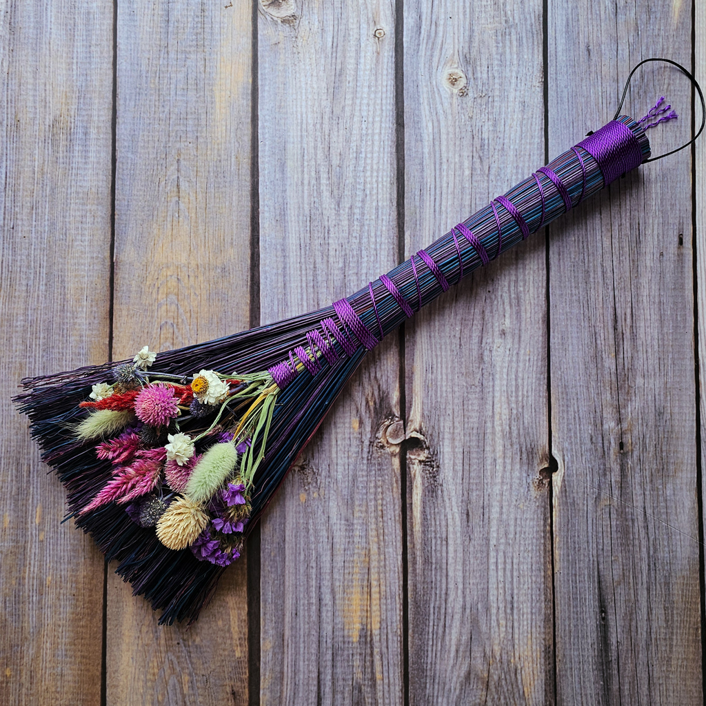 Hand Crafted Floral Broom, 15"
