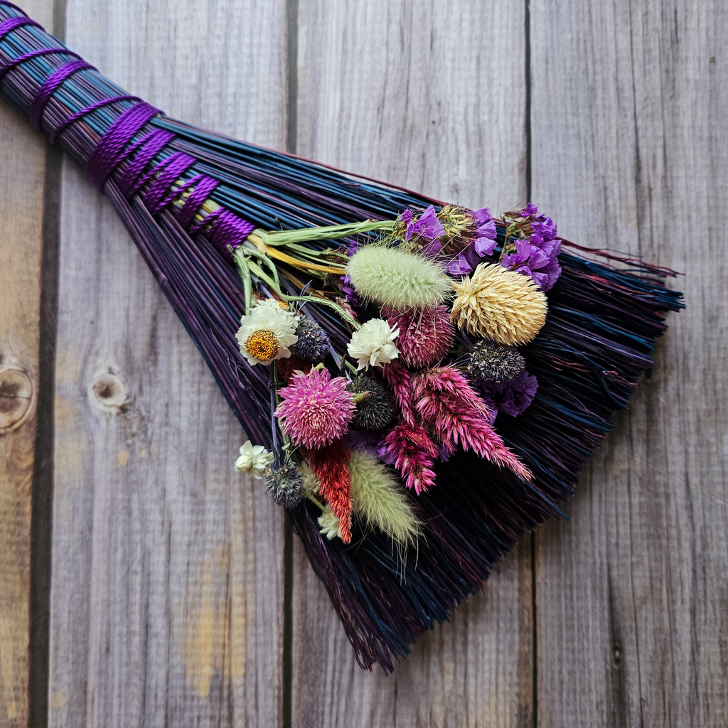 Hand Crafted Floral Broom, 15"
