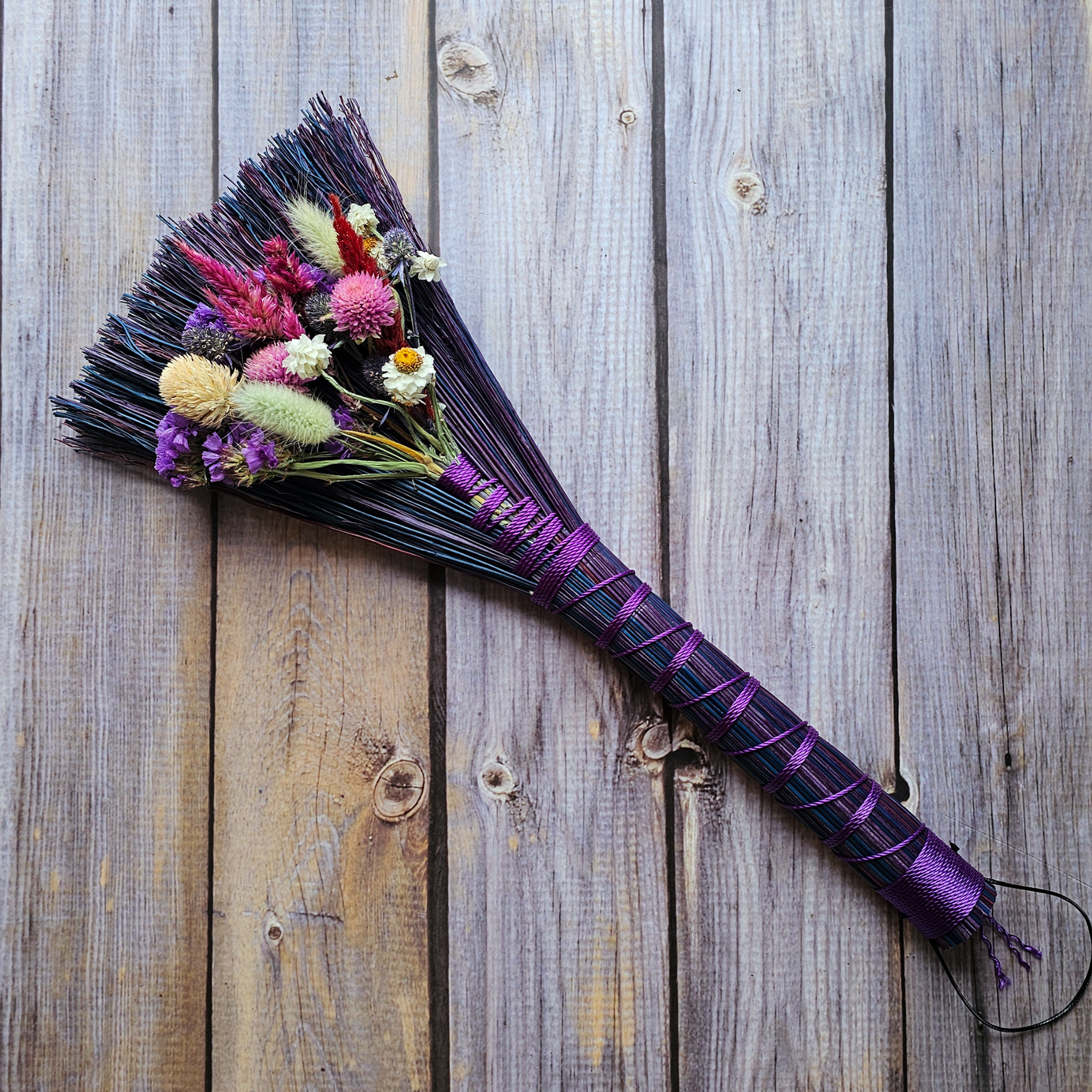 Hand Crafted Floral Broom, 15"