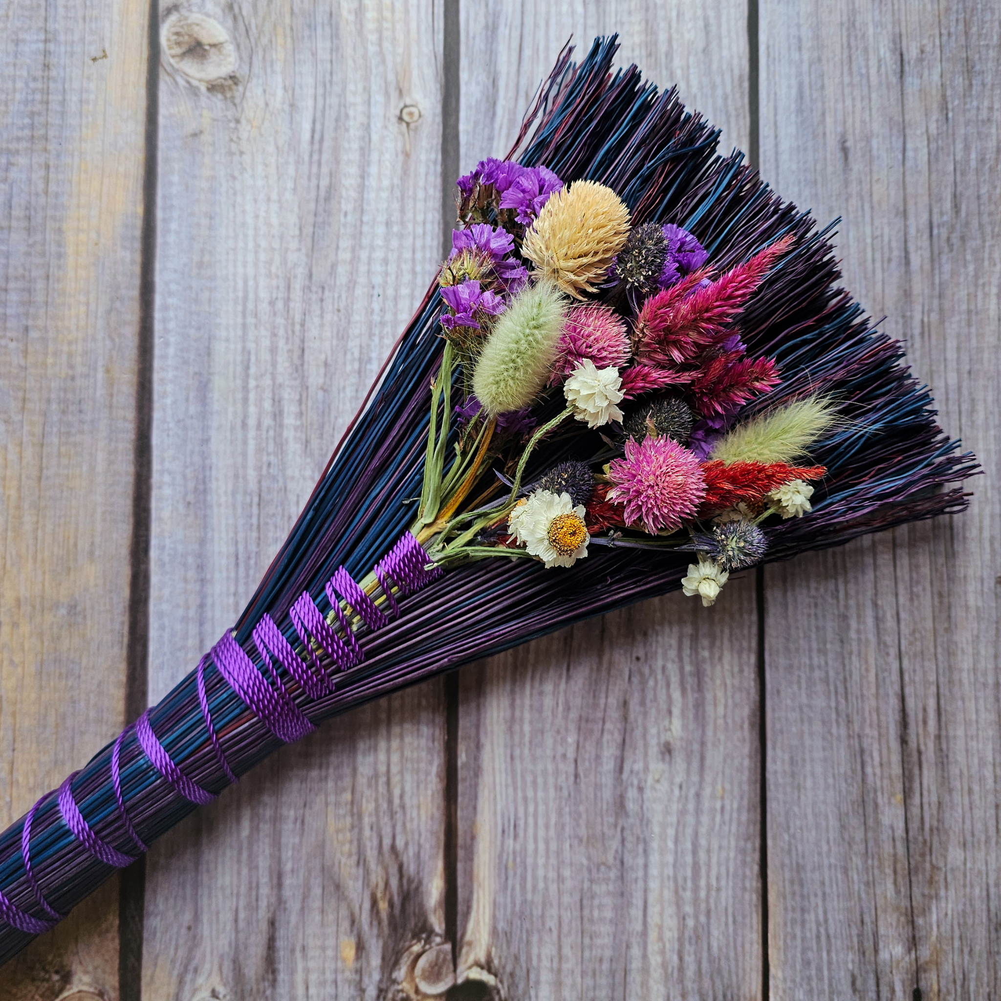 Hand Crafted Floral Broom, 15"
