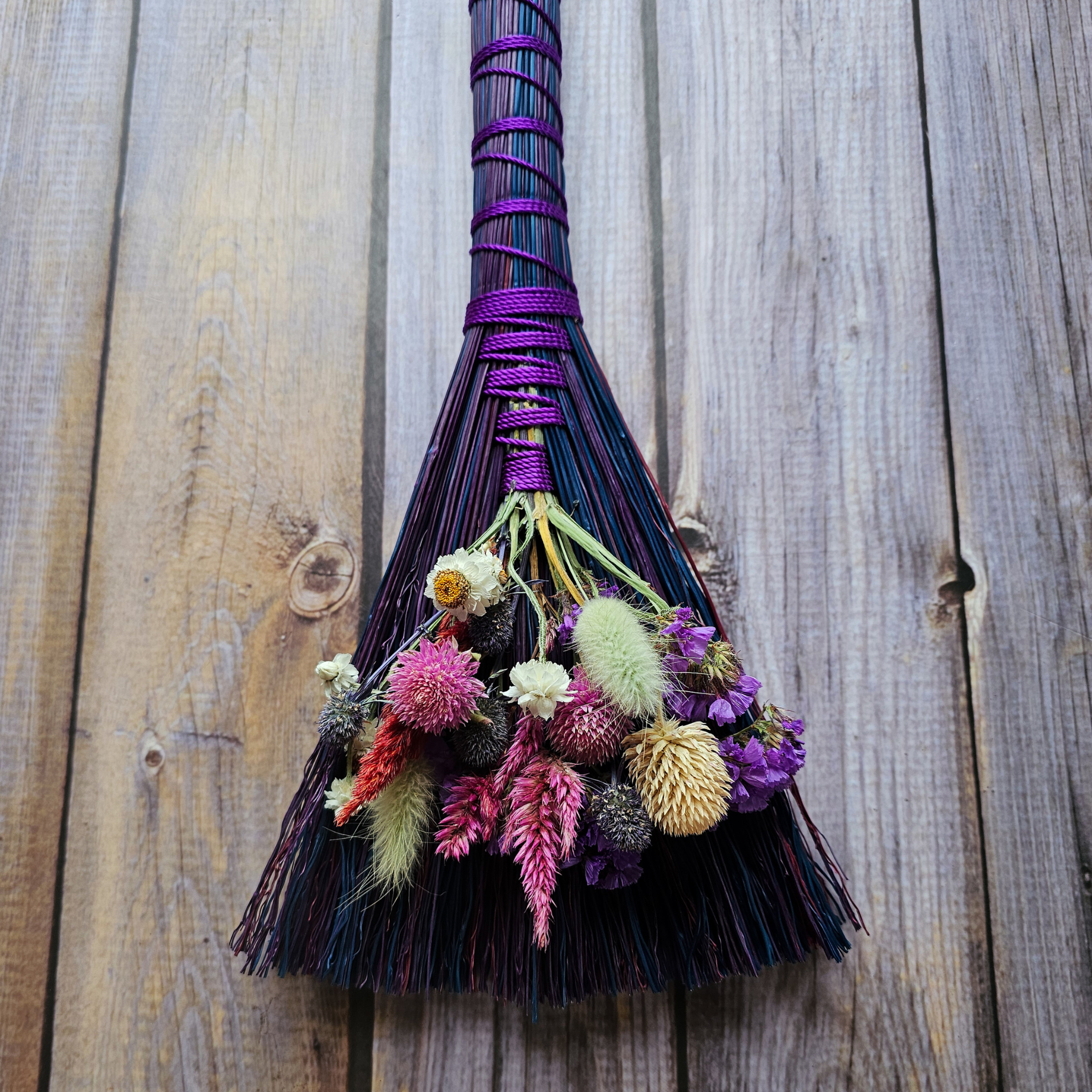 Hand Crafted Floral Broom, 15"