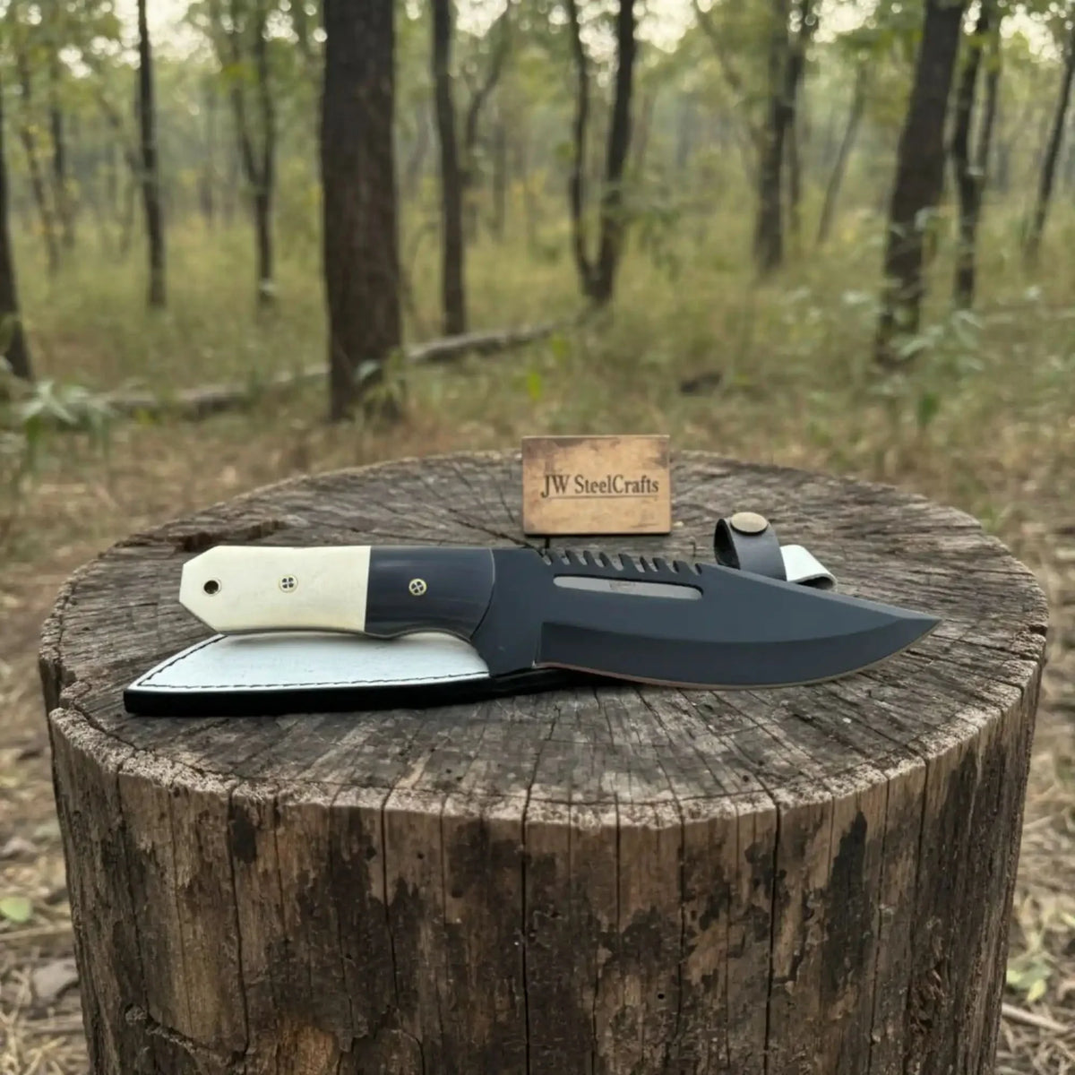 Straight Back Utility Knife 8” Blade Fixed Blade Filework Spine Bone Handle with Sheath