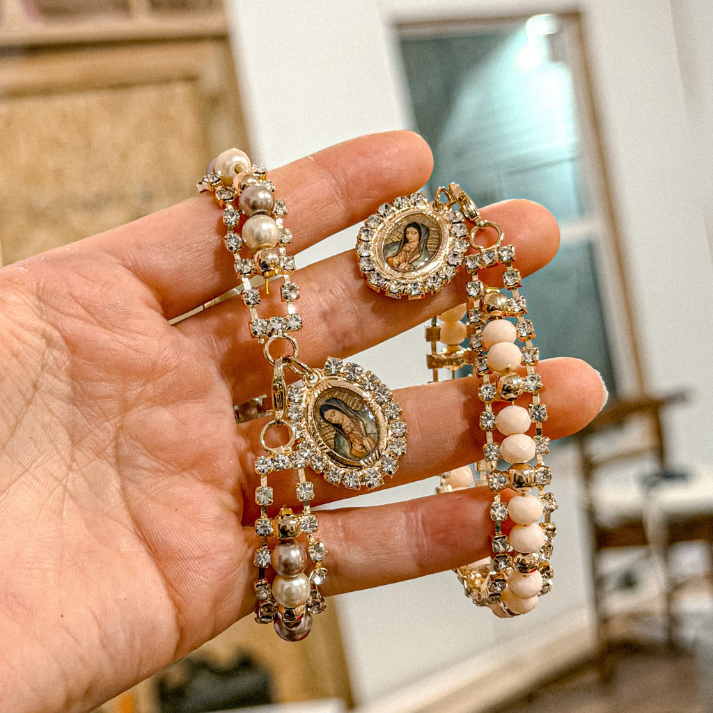 Virgencita Gold Charm Bracelet with Clip Closure
