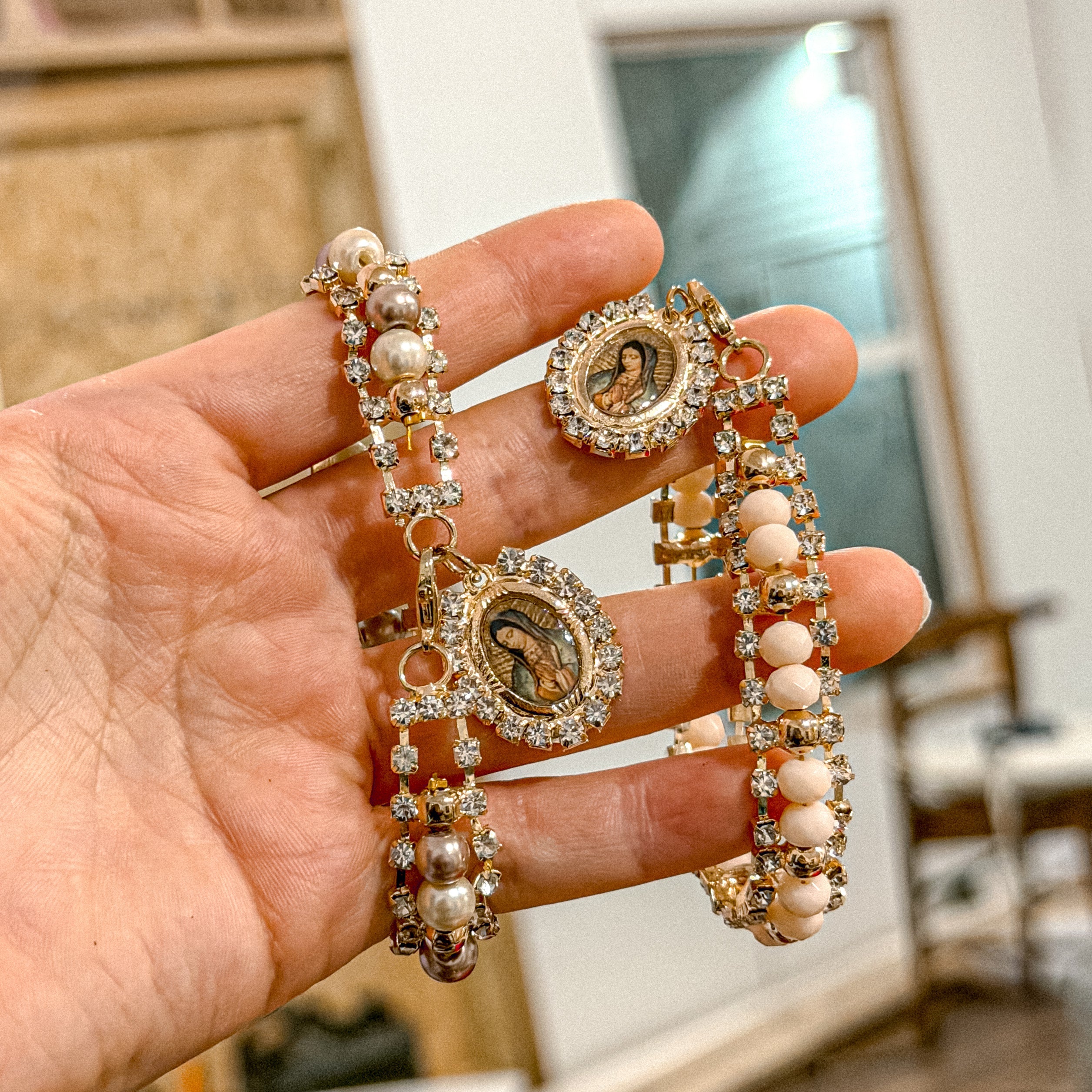 Virgencita Gold Charm Bracelet with Clip Closure