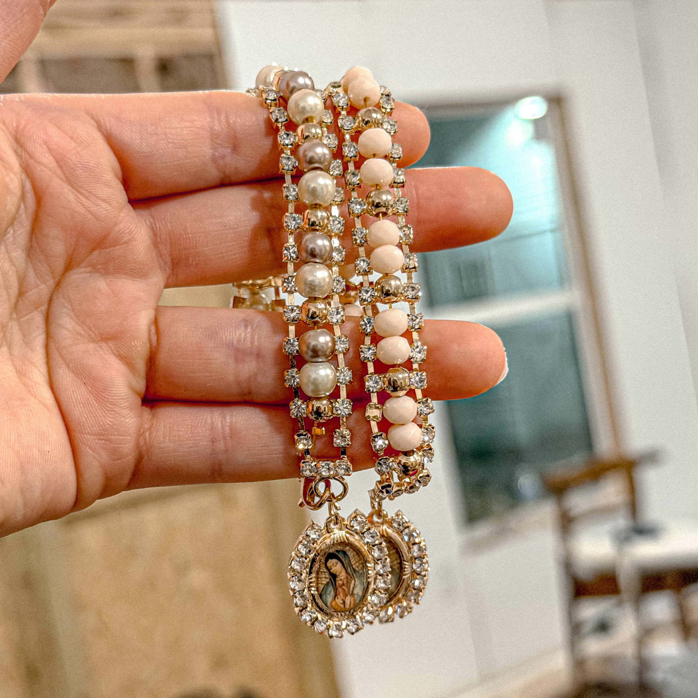 Virgencita Gold Charm Bracelet with Clip Closure