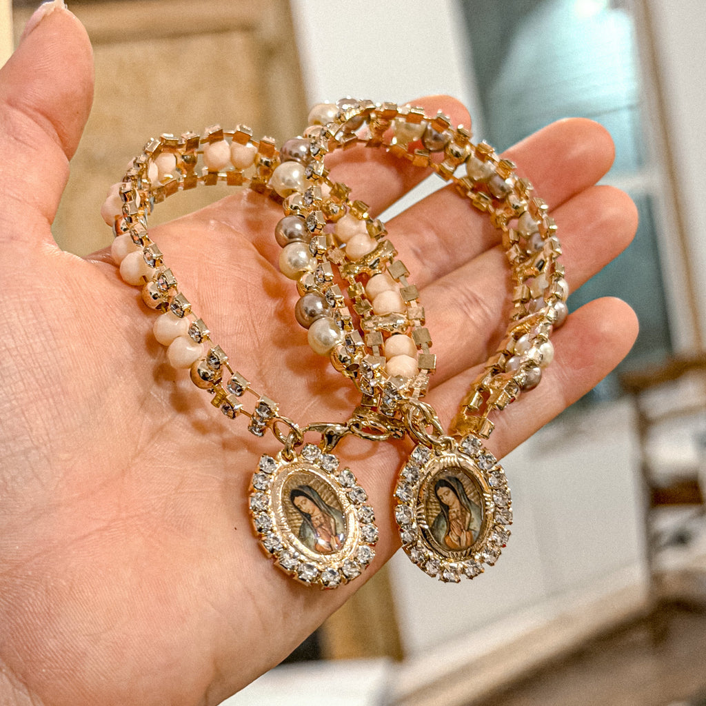 Virgencita Gold Charm Bracelet with Clip Closure