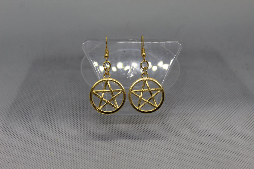 Gold Pentacle Drop Earrings Jewelry Spooky Halloween Witchy