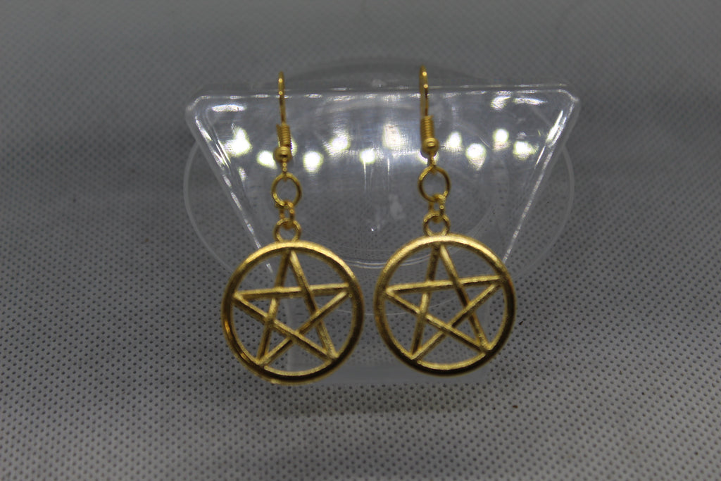 Gold Pentacle Drop Earrings Jewelry Spooky Halloween Witchy