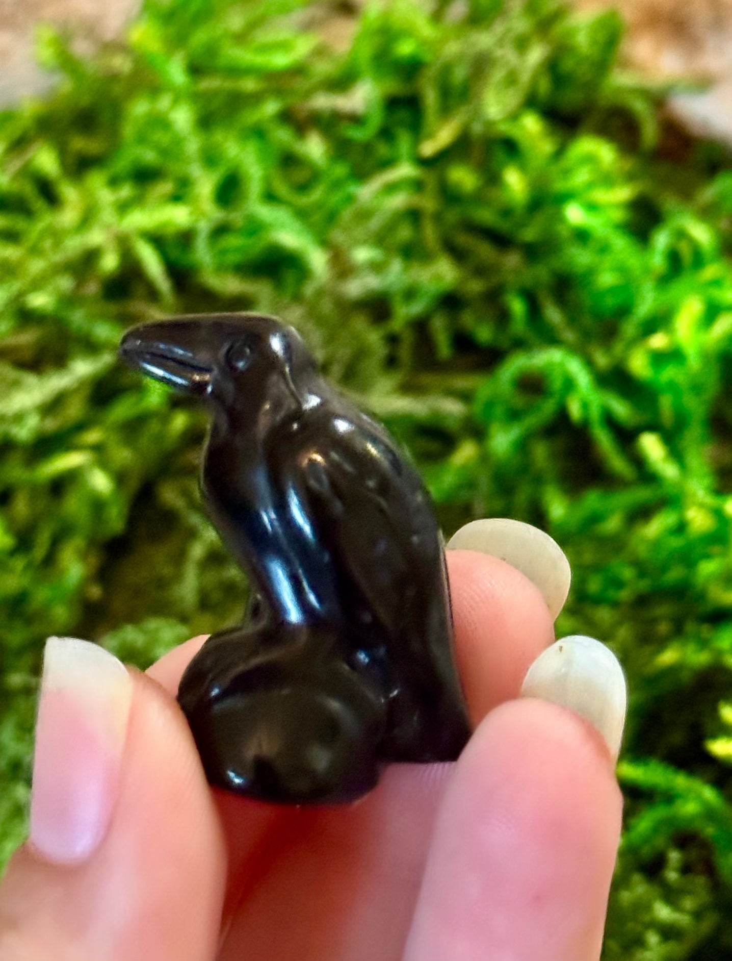 Black Obsidian Raven / Crow Figurine, Crystal Raven, Stone Crow