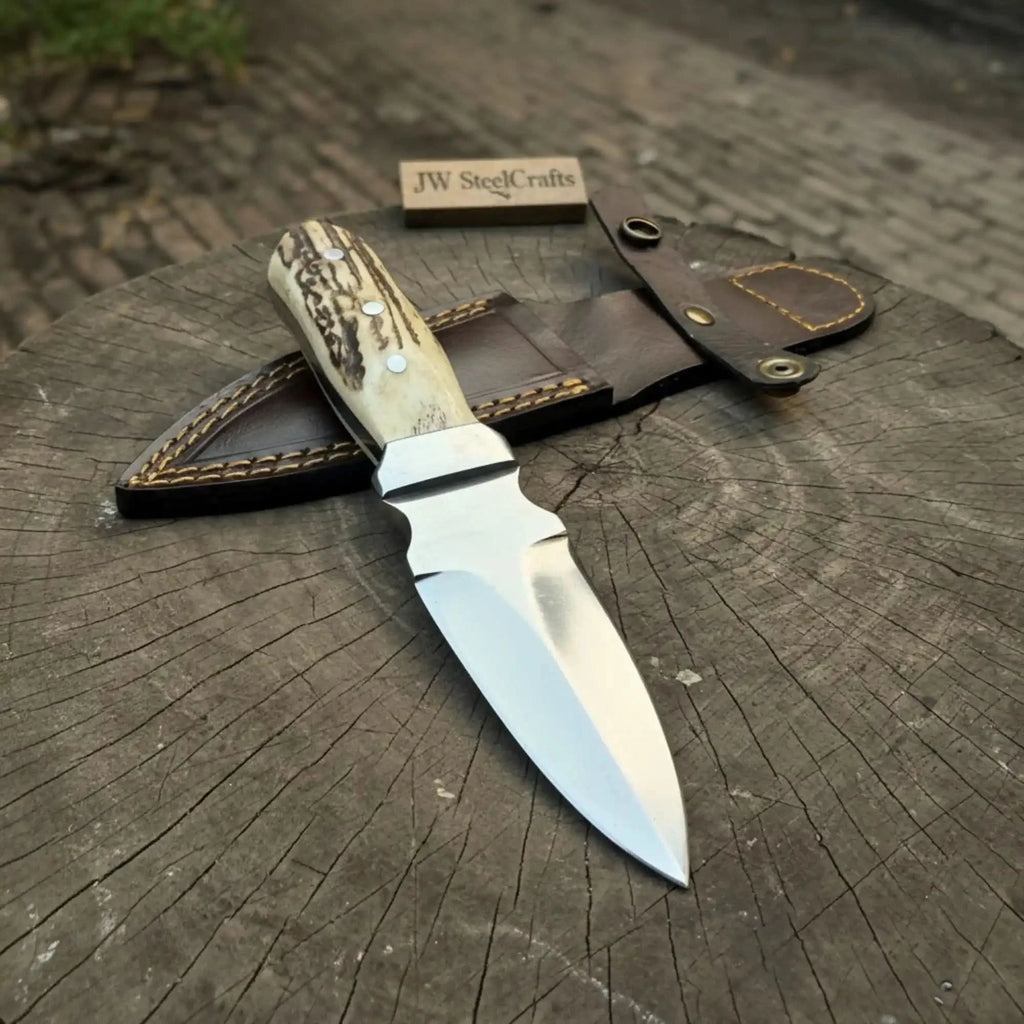 Handmade Dagger Knife with Stag Antler Handle | Full Tang Fixed Blade