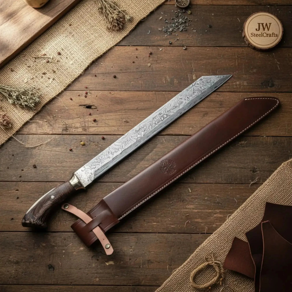 Long Seax Knife Straight Back Blade-Damascus steel | Medieval Style Knife