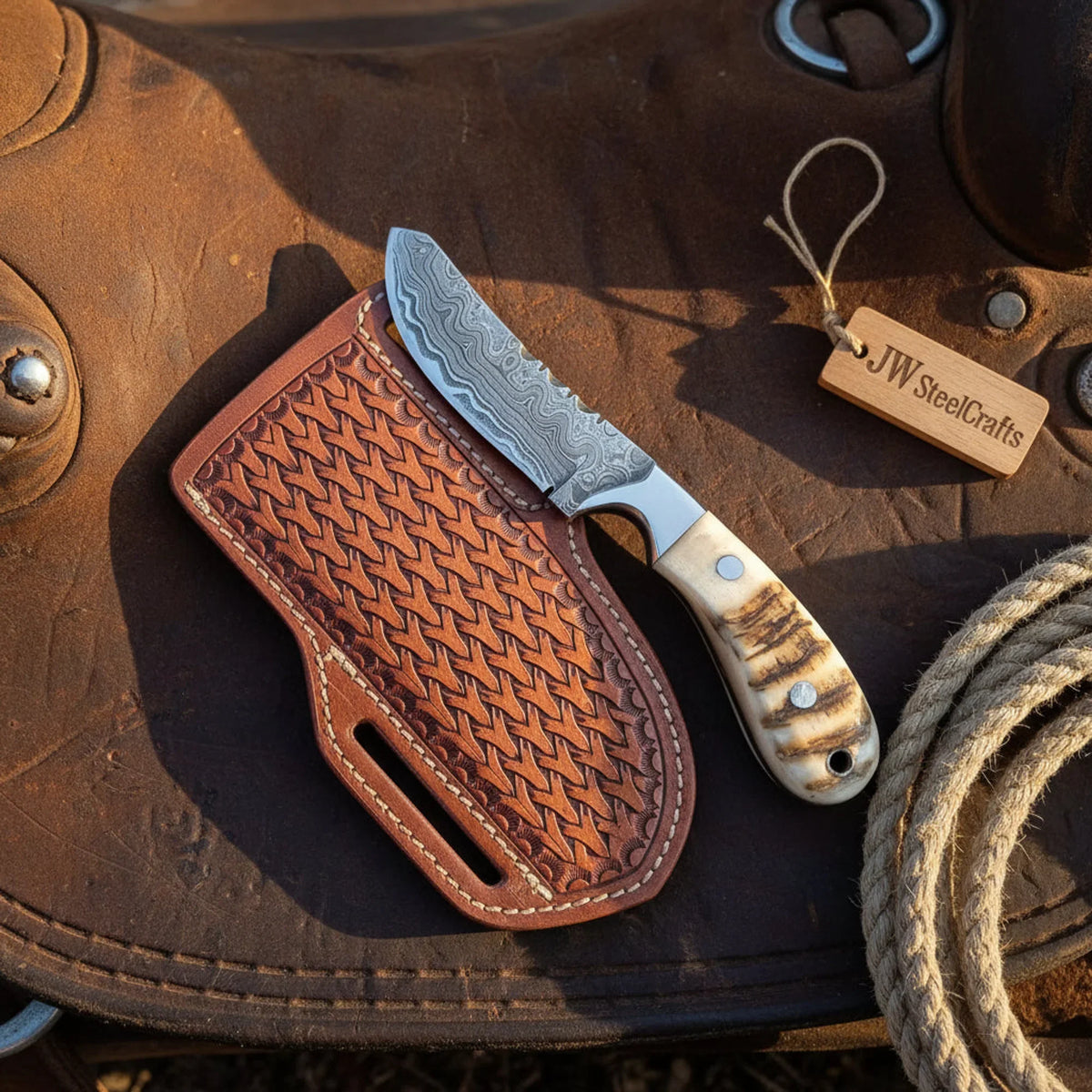 Crossdraw Cowboy Knife with Ram Horn Handle for Everyday Carry
