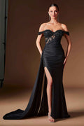 Ladivine J914 Off the Shoulder Fitted Side Sash Sweetheart Gown