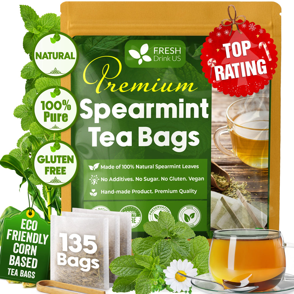 Spearmint Tea Bags, 100% Natural & Pure Spearmint Leaves. Loose Leaf Spearmint Herbal Tea. Spearmint Leaf Tea. No Sugar, No Caffeine, No Gluten, Vegan.