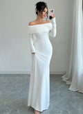 Women Clothing Autumn off Shoulder Four Sided Stretch Dress Tight off Shoulder Long Formal Dress