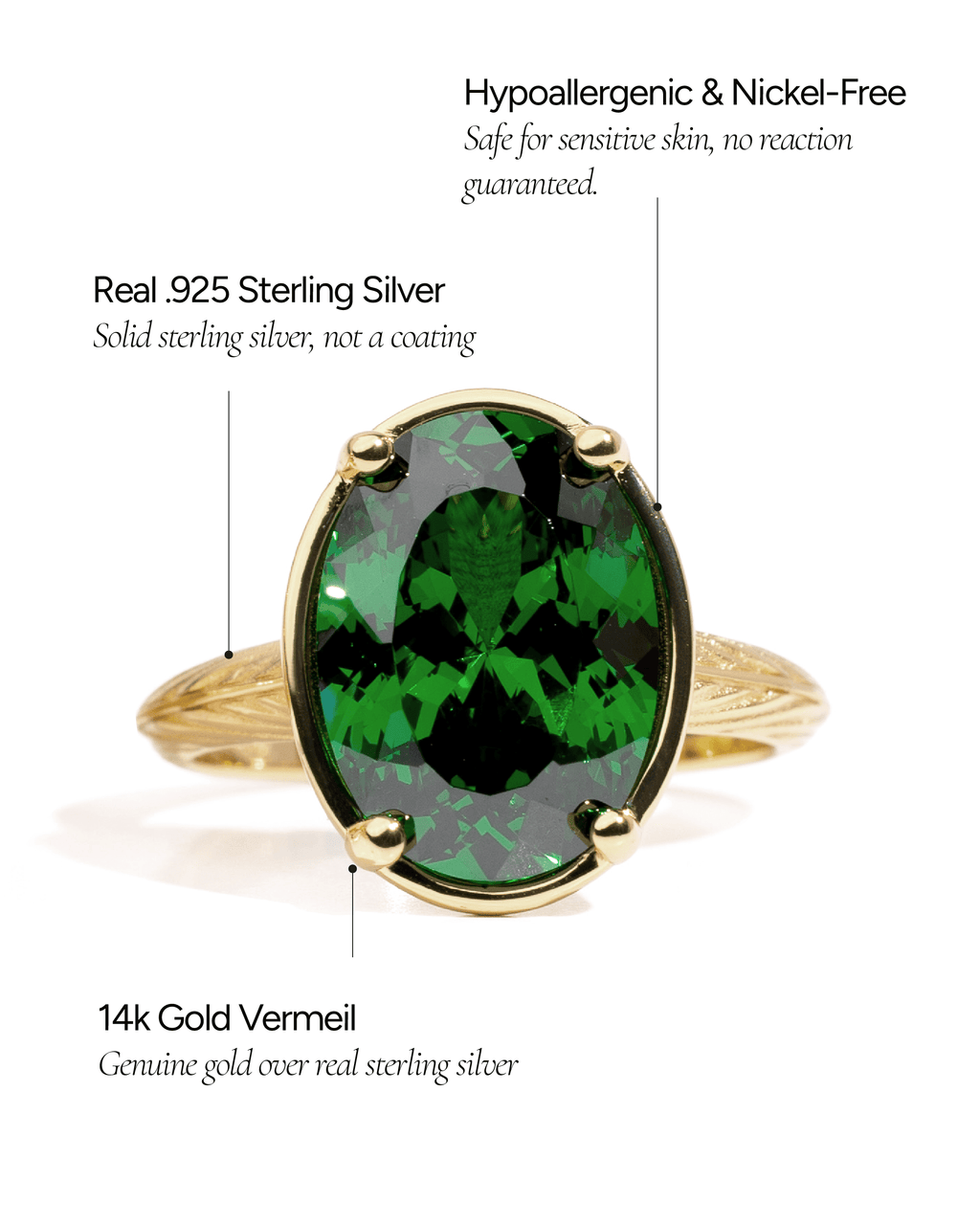 Sterling Silver Oval Cut Emerald CZ Cocktail Ring