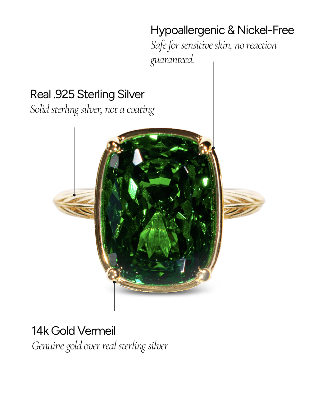 Sterling Silver Elongated Cushion Emerald CZ Cocktail Ring